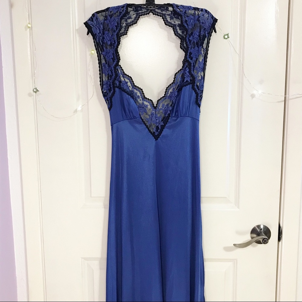 Romantic Royal Blue Silky, Lacy Gown